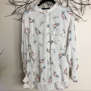 Hummingbird print Zara button down shirt large